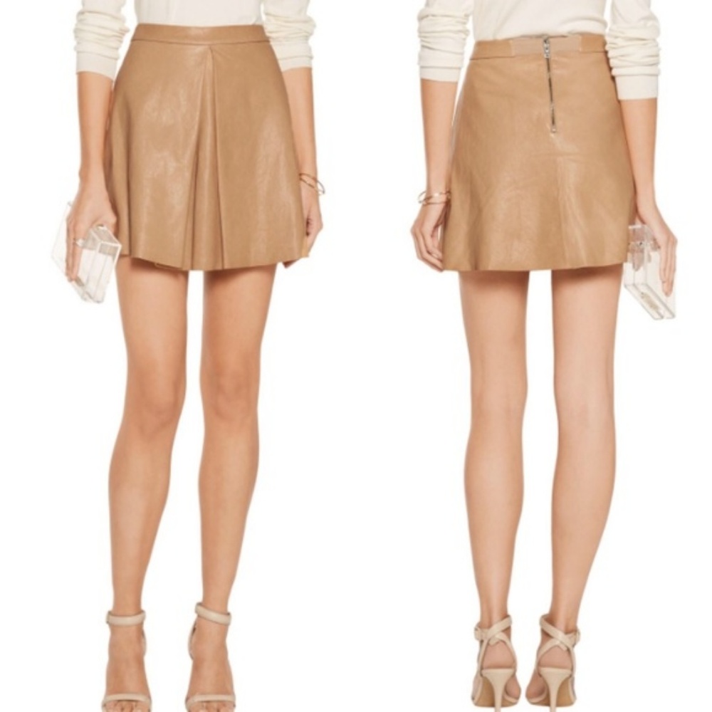 ALICE + OLIVIA RUSSO LEATHER INVERTED PLEAT SKIRT
